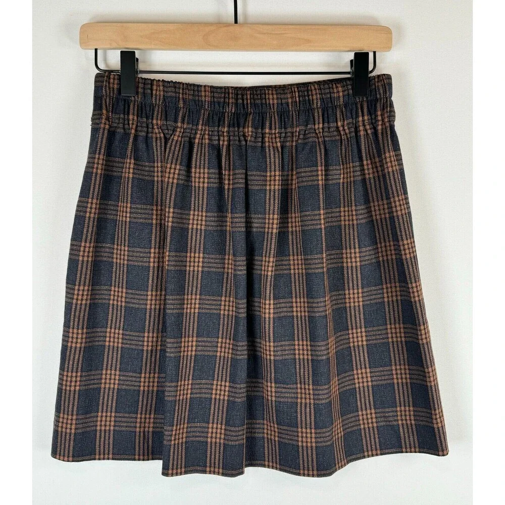 NEW Madewell Womens Skirt Brown Plaid Double-Breasted Mini A Line Tartan XS